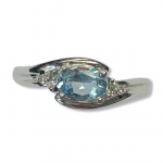 14K White Gold Aquamarine Polished Fashion Ring with Diamond Accents Size7