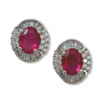 Sterling Silver Red Stone Post Earrings with CZ Accents
