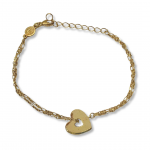 Sterling Silver Gold Plated Bracelet with Heart Charm and CZ Accents 8"