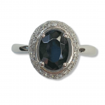 Sterling Silver Onyx Ring with CZ Halo Size6