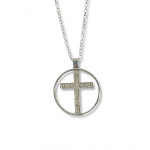 Sterling Silver Rhodium Plated Cross in Circle Pendant with CZ Accents on a 18" chain