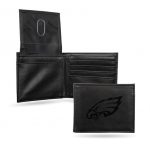 Philadelphia Eagles Black Faux Leather Bi-fold Wallet with 4 Card Slots and Flip-up ID Window