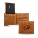 NFL Philadelphia Eagles Brown Faux Leather Bi-fold Wallet with 4 Card Slots and Flip-up ID Window