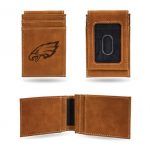 Philadelphia Eagles Brown Faux Leather Front Pocket Wallet with 2 Card Slots and ID Window