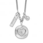 Sterling Silver Satin Heart Pendant with Love and CZ Charms