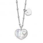 Sterling Silver Rhodium-plated Mother of Pearl Heart with 1 in Ext Necklace