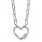 Sterling Silver Rhodium-plated CZ Heart Paperclip Link 16in with 2in ext Necklace