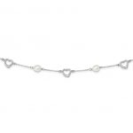 Sterling Silver 7-8mm White FWC Pearl and Open Heart Station Necklace
