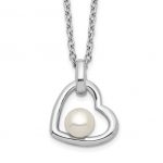 Sterling Silver Open Heart Pendant with 4-5mm White Button Freshwater Cultured Pearl