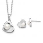 Sterling Silver 4-7mm FWC Pearl Heart Necklace and Earring Set